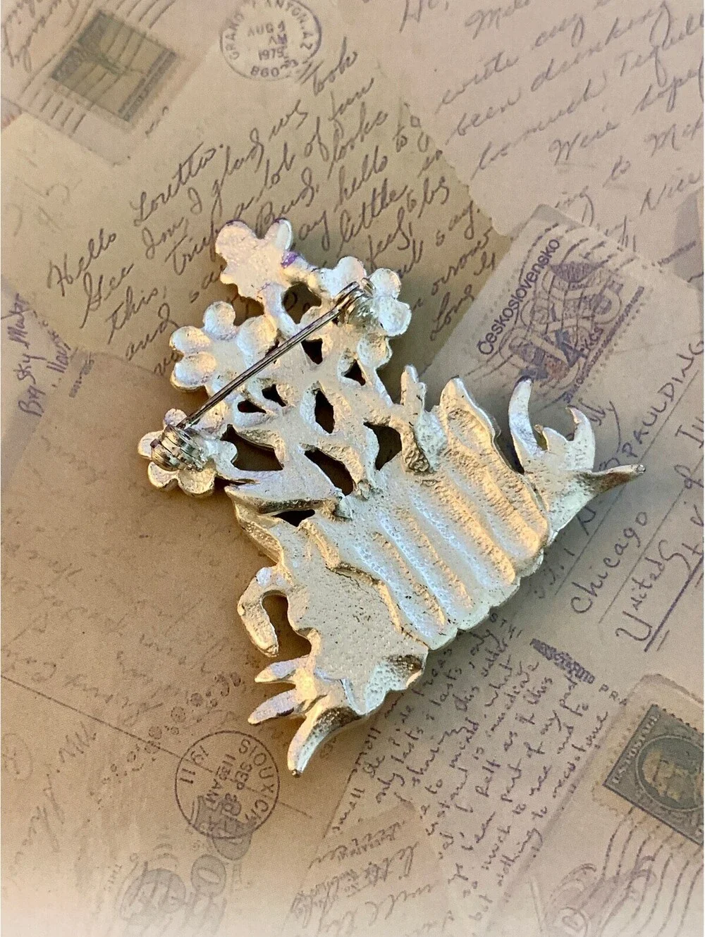 Vintage Charming Bunny & Flower Basket Enamel Brooch Pin - Springtime Fun!